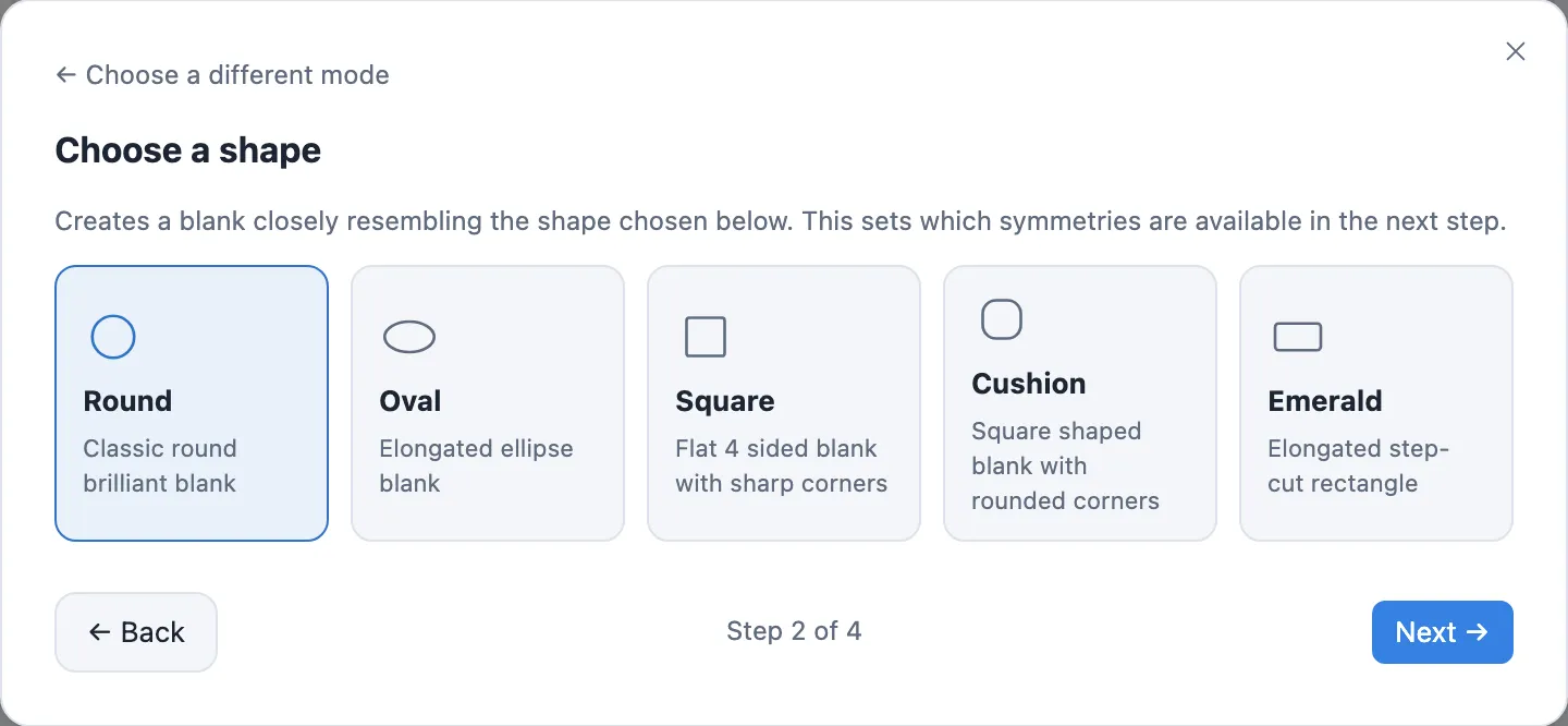 Setup step 2, the shape grid with Round selected