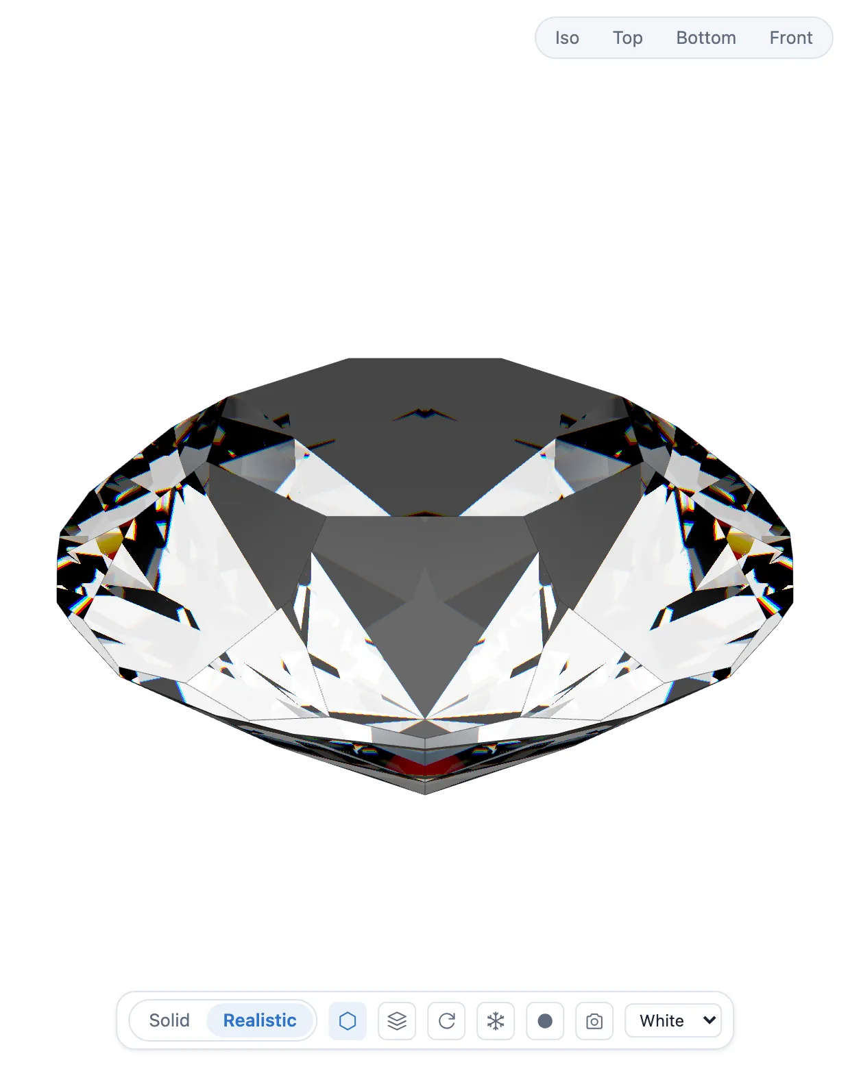 The finished round brilliant rendered in the main editor's 3D viewport